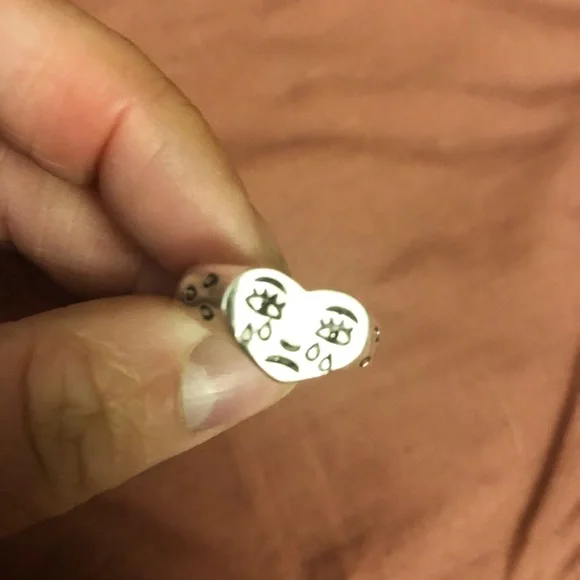 Sterling Silver Sad Crying Face Adjustable Ring - Picture 10 of 10